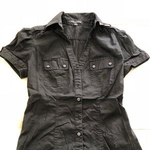 Express short sleeve button down top